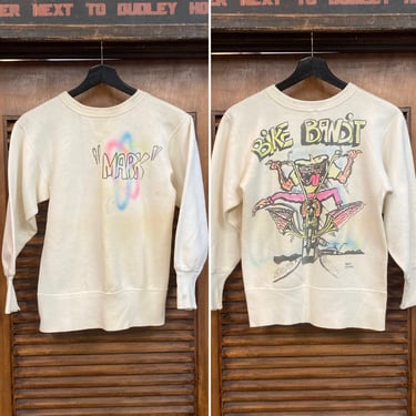 Vintage 1960’s “Bike Bandit” Monster Airbrush MC Hot Rod Cartoon Cotton Sweatshirt, Single-V, 60’s Rat Fink Style, 60’s Vintage Clothing 