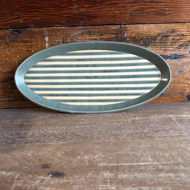 Oval Platter -  Blue/Green with Tan Stripes 