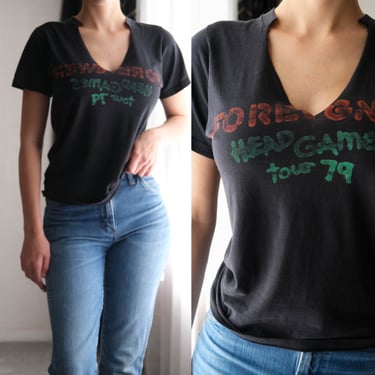 Vintage 70s FOREIGNER Head Games 1979 Tour Destroyed Single Stitch Paper Thin Tee Shirt | 1970s FOREIGNER Distressed Band Unisex T-Shirt 