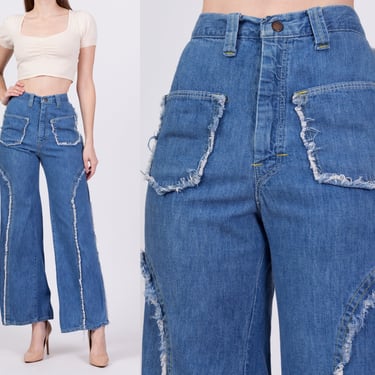 70s High Waisted Raw Edge Jeans - Small, 25.5