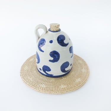 Ceramic Oil Pottery Jug with Cork Top and Blue Comma Design 