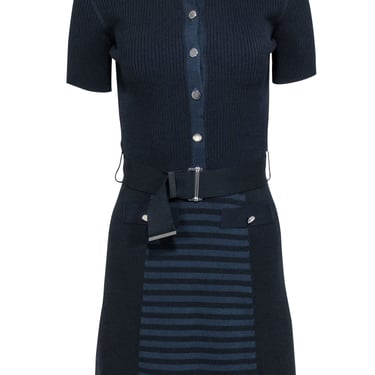 Reiss - Black & Navy Ribbed Knit Dress Sz XS