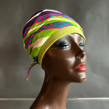 Vintage 60s Multi Color Striped Turban 