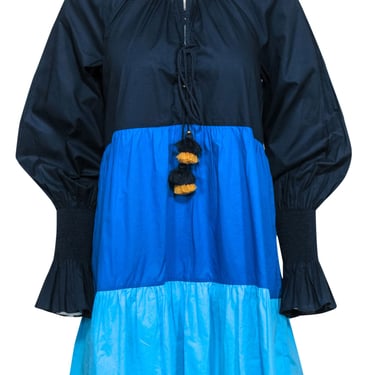 Figue - Blue Color Block Long Sleeve Babydoll Dress Sz S