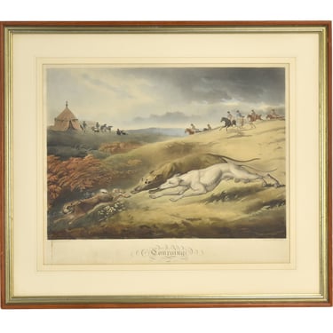 Antique Aquatint “Coursing” Nichols & Bluck aft Reinagle Hunting Dogs Chasing Rabbit 