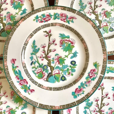 6 Vintage Dessert or Pie Plates, Woods Ivory Ware, Indian Tree pattern, polychrome transferware lithograph, 1930-1940, English China, 8 inch 