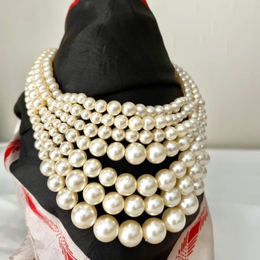 Chunky Faux Pearls Necklace, Multi Strand, Choker Length, Bride, Bridal, Wedding, Vintage 60s 70s 80s 