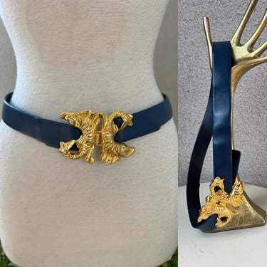 Vintage 80’s belt in black leather with blue detail. 1980s Navy Leather Belt, Vintage Dark Blue Skinny Belt - Etsy main image 4