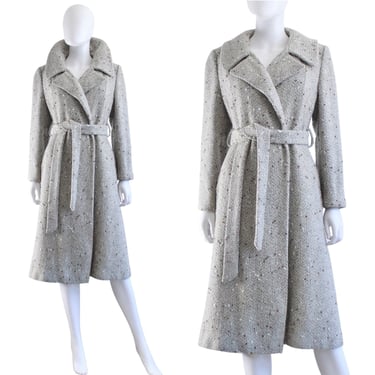 1970s Gray Flecked Wool Trench Coat - Vintage Wool Trench Coat - 70s Gray Coat - Vintage Gray Coat - Gray Trench Coat | Size Small 