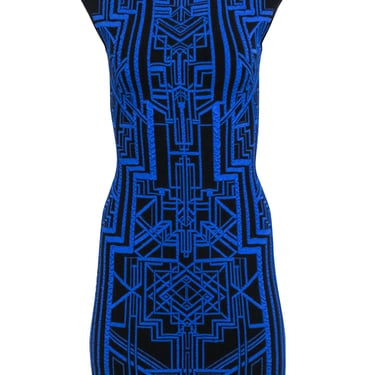 RVN - Blue &amp; Black Print Bodycon Dress Sz XS