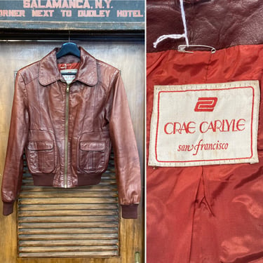 Vintage 1970’s “Crae Carlyle” Leather Bomber Jacket - A1 Pockets, 70’s Vintage Clothing 