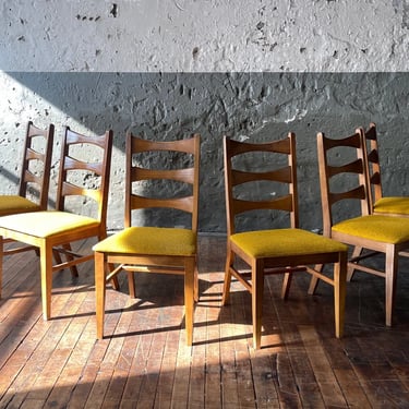 Mid Century Modern Oak Ladderback Dining Chair Set (6) DANISH WALNUT TEAK MCM