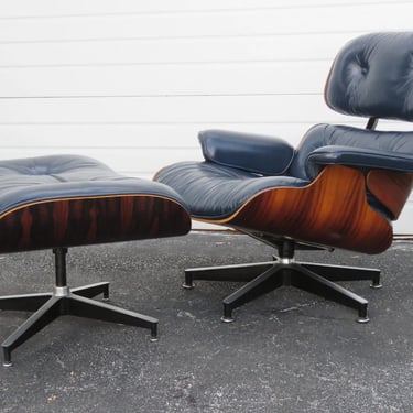 Authentic Herman Miller Navy Blue Eames Swivel Lounge Chair and Ottoman 4977