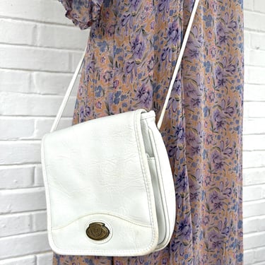 1980's Classic White Leather Crossbody Purse 