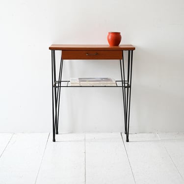Vintage Scandinavian Teak and Iron Nightstand, 1950s/60s Mid-Century Modern Bedside Table 
