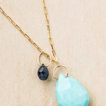 Original Hardware | Turquoise + Burma Sapphire Necklace | 14k Cable Chain