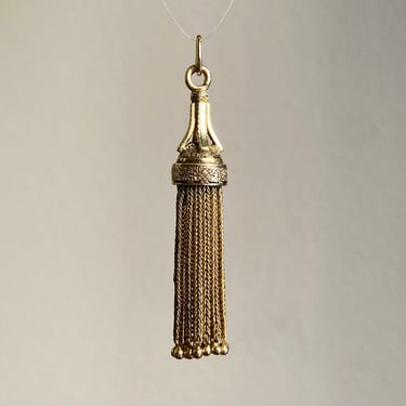 Antique Victorian 14K Gold Filled Enameled Taille d’Epargne Tassel Pendant 2” 