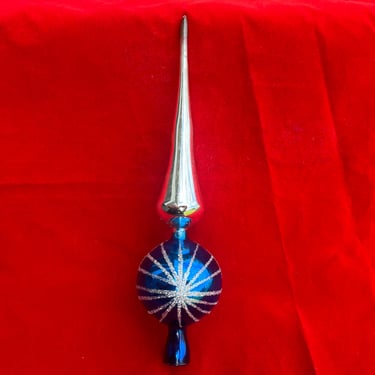 mercury glass tree topper vintage blue starburst blown glass tree spire 