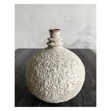 SHIPS NOW- Seconds Sale - Round Stoneware Double Flanged Vase with Crater White Glaze by Sara Paloma 