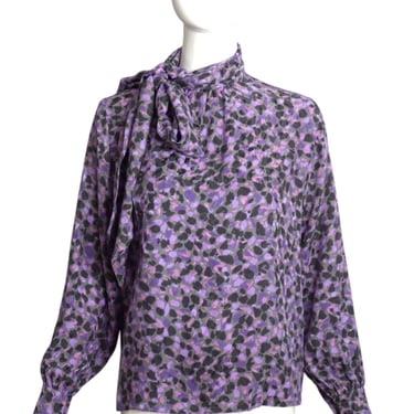 YVES SAINT LAURENT- 1980s Silk Print Blouse, Size-6