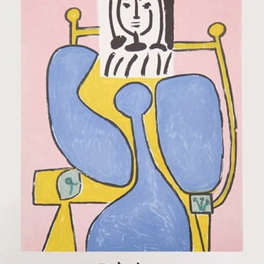 Femme Assise a la Robe Bleue by Pablo Picasso, Marina Picasso Estate Lithograph Poster 
