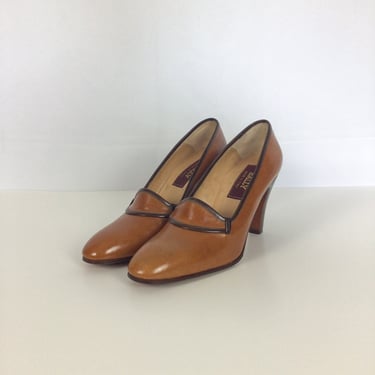 Vintage deadstock Shoes | Vintage cognac brown leather high heels | Bally stacked heel shoes 