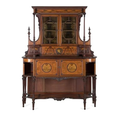 Antique Buffet, Edwardian Style Carved Wood & Inlaid, Tall, 19th / 20th Century!