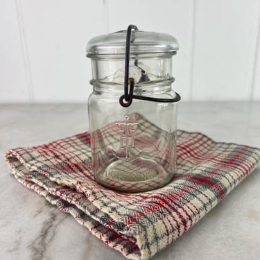 Rare 1930s Canning Jar Anchor Hocking Lightning Jar Embossed Pint Size Wire Bail Closure, collectible for storage, vintage home decor, gift 
