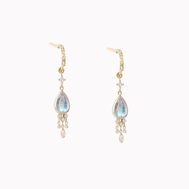 Pear Moonstone & Dangling Diamond Earrings