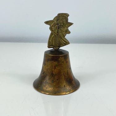 Vintage Brass Angel Cherub Hand Bell Holiday Decor, Angel playing Violin, musical holiday angel, patina bell, old Angel patina bell, School 