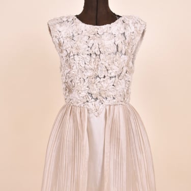 Beige Silk Flowers & Pleated Dress By Phillip Lim, M