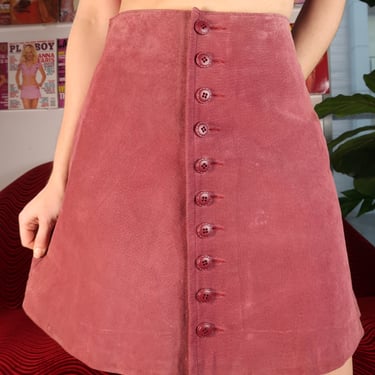 Vintage 1990s Express Mauve Suede Button-Down Skirt