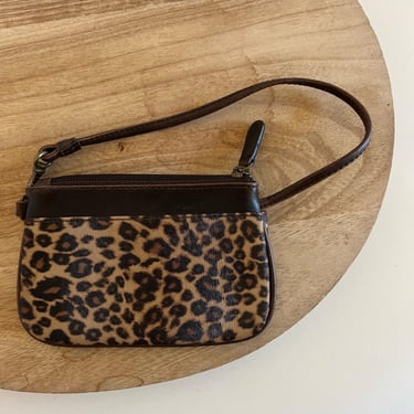 Liz Claiborne Vintage 90s Brown Vegan Leather Animal Print Zipper Wristlet Bag 