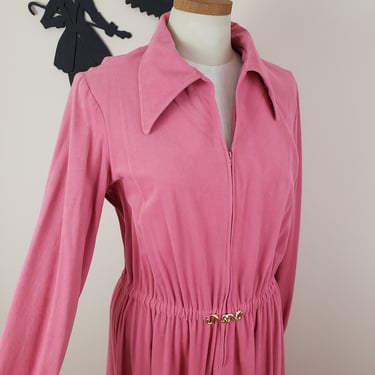 Vintage 1970's Suede Dress / 70s Zip Front Day Dress L/XL 