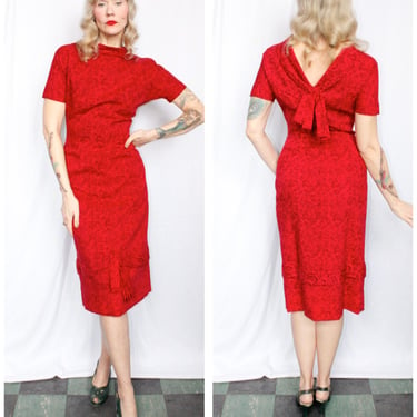 1950s Fred A. Block Red Dress - Small 