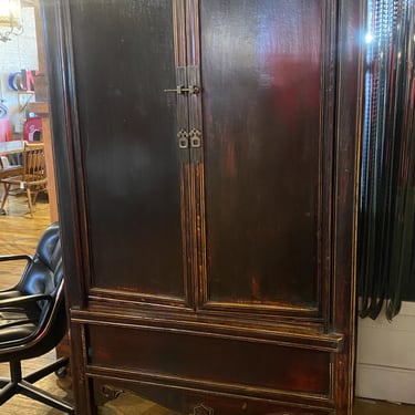 Antique Two Door Dark Wood Chinese Wedding Cabinet