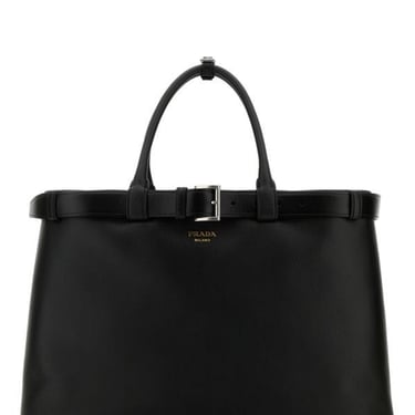 Prada Man Black Leather Large Prada Buckle Handbag