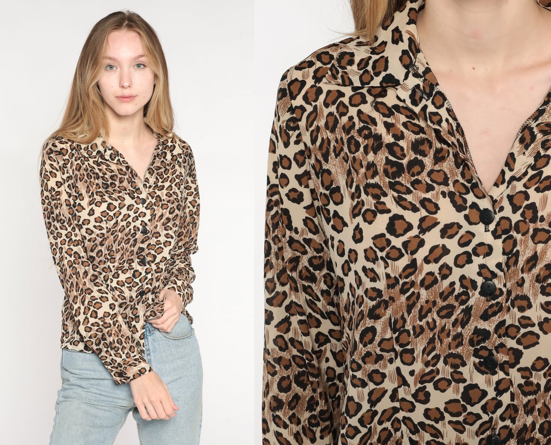 Vintage 80s Abstract Animal Print Longline Blouse Top Shirt 