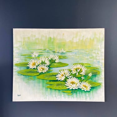 Vintage Pond Water Lilies Painting, Signed Anderson 