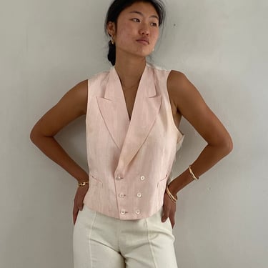 90s waistcoat vest / vintage blush pink silk moire peaked lapel double breasted vest waistcoat | Large 
