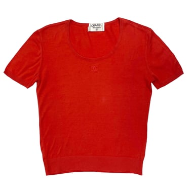 Chanel Red Logo Short Sleeve Top
