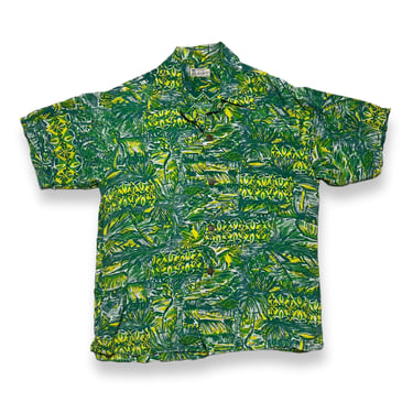 Vintage 1940s HALE HAWAII Rayon Hawaiian Sport Shirt ~ M ~ Aloha ~ Rockabilly / Tiki / Atomic / VLV ~ Loop Collar 