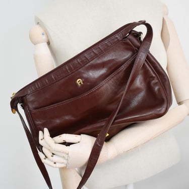 1980s Aigner Red-Brown Leather Shoulder Bag 