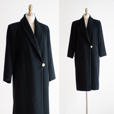 black wool coat 80s 90s vintage Kristen Blake minimalist angora heavy warm oversized coat 