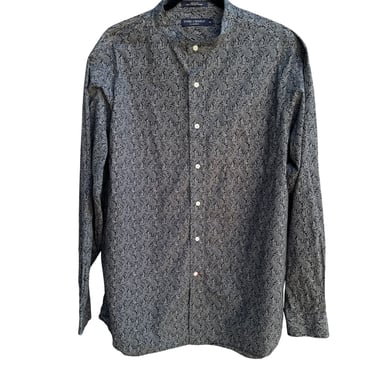 Daniel Cremieux Classics Navy Paisley Button-Down Band Collar Cotton Shirt XL