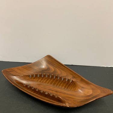 Vintage Mid Century Ceramic Ashtray with Wooden Motif 