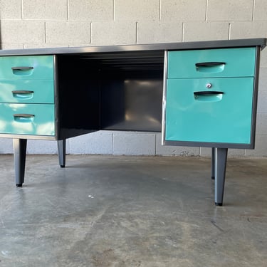 Rare Japanese Tanker Desk By Clipper, Refinished in Spearmint and Gray