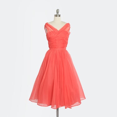 50s Pink chiffon tulle party dress 