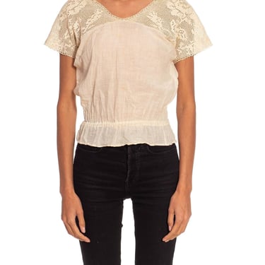 Victorian Off White Cotton Lace Top With Elastic Waist 