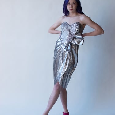 1980s Silver Lame Dress 